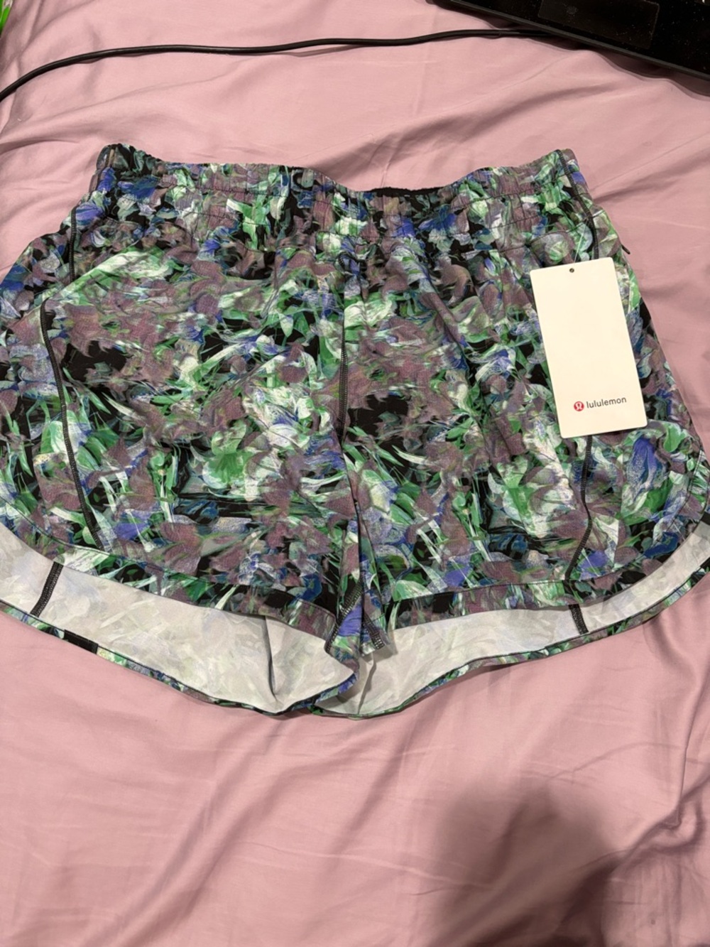 lululemon athletica Floral Print Athletic Shorts - Green/Purple/Black